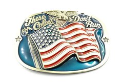 These Colors Don&rsquo;t Run USA U.S. American Flag Patriotic Bronze Plate Belt Buckle