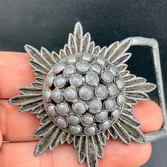 Vintage Flower Belt Buckle Atomic Silver Tone Signed Levy Bros