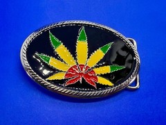 Marijuana Cannabis Pot Leaf Weed Enameled Rasta Colors New 4&Prime; Wide Belt Buckle