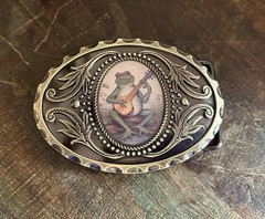 Banjo Frog Belt Buckle Handmade Silver Western Style Fits 1.5 Belt Strap