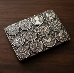 Vintage Belt Buckle with German Penny Coins Motif Metal in Retro Style