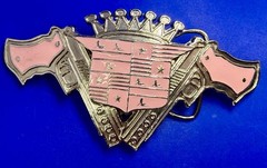 Guns Crown Shield Trucker Cadillac Grill Pink Enamel Belt Buckle Bottle Opener