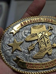 vintage WESTERN belt buckle AMARILLO STAR creative casting COWBOY rodeo ENGRAVED