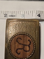 Vintage Brass Belt Buckle “R” Initial In Wood Inlay 3”x 2” One Of A Kind