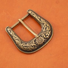 Western Belt Buckle Three Piece Set Antique Brass Floral Design Unisex 1 1/2&Prime;
