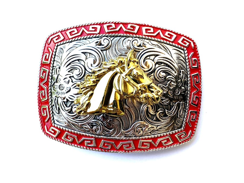 Western Buckle Gold Silver Red Horse Head Buckle Cowboy 2 » Hebillas Vaqueras