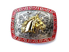 Western Buckle Gold Silver Red Horse Head Buckle Cowboy 2 » Hebillas Vaqueras