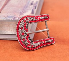 Red Crystal Rhinestone Western Cowboy Rodeo Belt Buckle Set Fit 30MM Strap