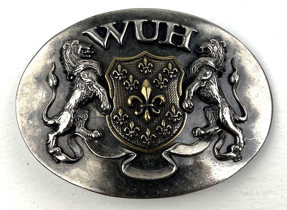 Washed Up Hollywood 1.75&Prime; Lion Fleur Heraldic Pewter Brass 065PB WUH Belt Buckle
