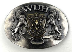 Washed Up Hollywood 1.75&Prime; Lion Fleur Heraldic Pewter Brass 065PB WUH Belt Buckle