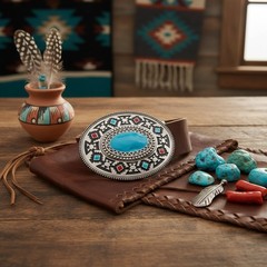 Men Silver Metal Buckle Native Ethnic Big Oval Turquoise Blue Western Accessory