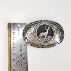 Elk Belt Buckle, Large Metal Silver Tone