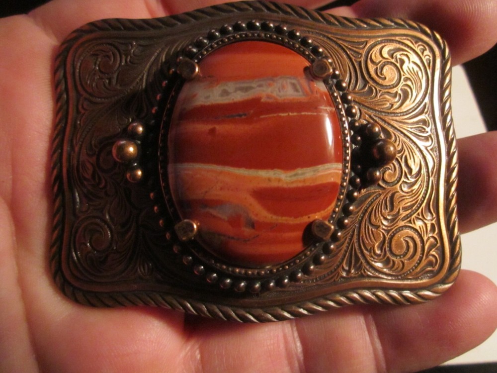 VINTAGE WESTER THEME BELT BUCKLE WITH AGATE STONE CENTER – GW-20