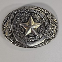 Texas State Seal Silver-Tone and Black Belt Buckle 3 3/4&Prime; x 2 3/4&Prime;