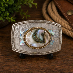 Vintage Cumberland California Abalone Shell Belt Buckle Silver Tone Western