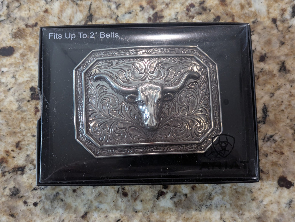 Ariat 4&Prime; Belt Buckle Longhorn A37008 Silver Metal