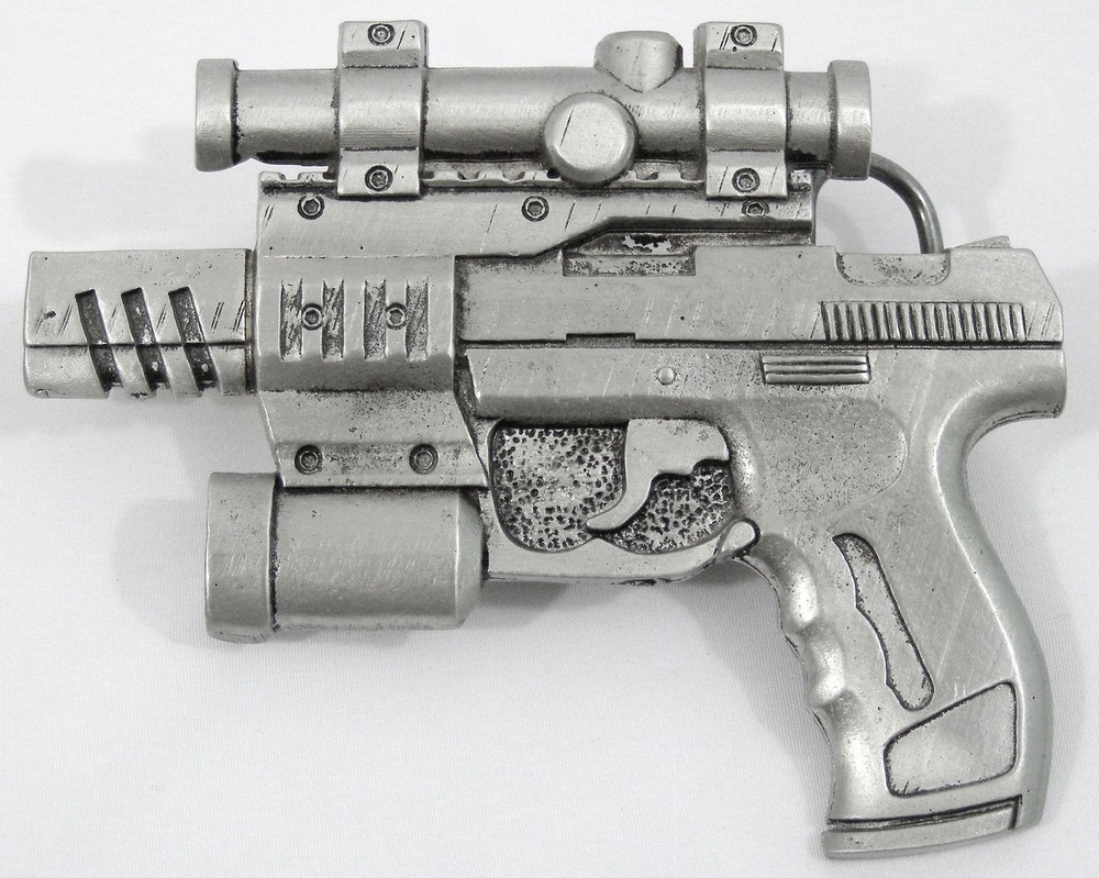 BELT BUCKLES USA Gun Handgun Semi-Auto Pistol Scope Light Antiqued Silver NWOT!