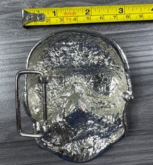 Skull Belt Buckle Wearing Sunglasses Silver Finish Clear Stone