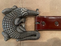 Huge Kieselstein-Cord Sterling Alligator Buckle With Brown Calfskin Belt Size 2