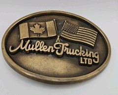 Mullen Trucking LTD Solid Brass Belt Buckle Canada & United States USA Flags