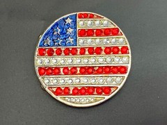 United States Of American Usa Flag Colors On Round Rhinestone Belt Buckle