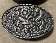 Set of 2 Landsun Western Belt Buckles, Howling Wolf And Floral Design NWB