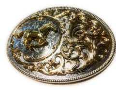 ✖ HQ WESTERN Horse Cowboy Rodeo Style Belt Buckle Heritage Gold silver plated US