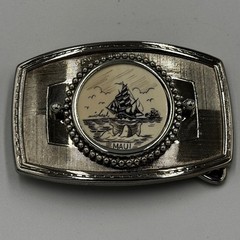 Vintage Maui Sailing Ship Belt Buckle Silver Tone Nautical