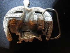 VINTAGE SADDLE & HORSHOES- 1990 GREAT AMERICAN PRODUCTS BELT BUCKLE
