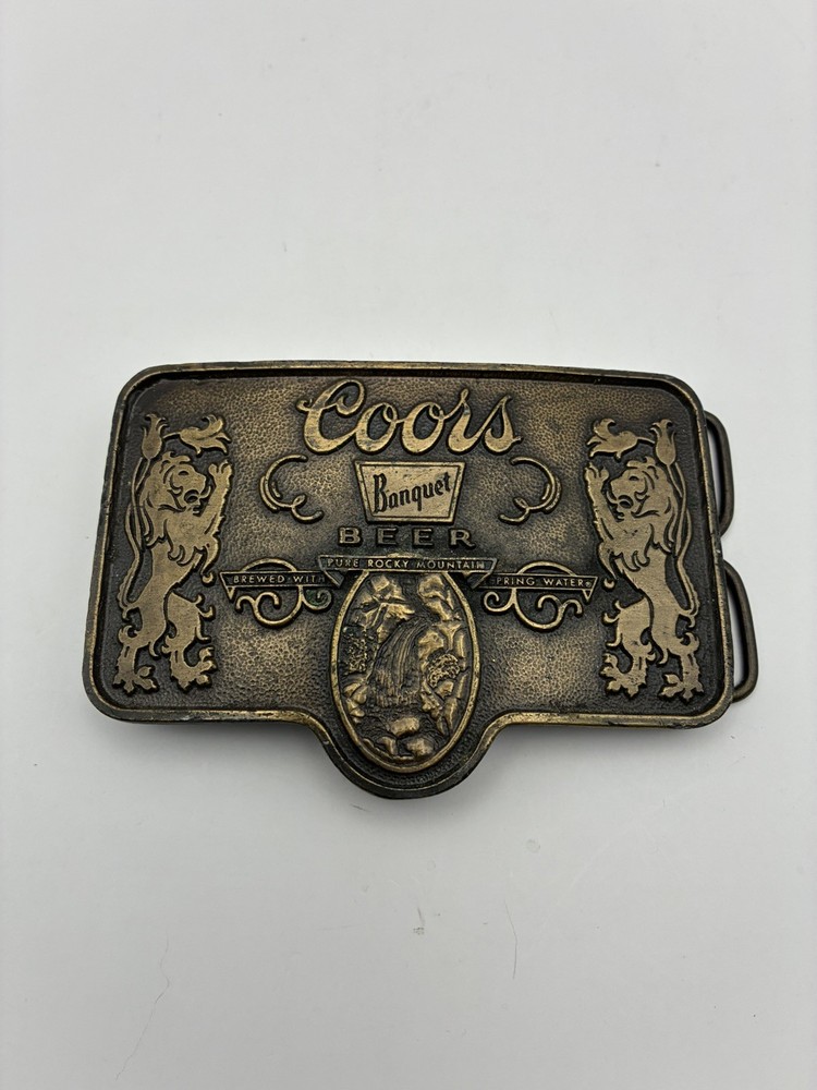 Vintage Coors Banquet Beer Belt Buckle Bottle Opener Made In USA 3.5” X 2.5”