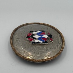Vintage German Silver Thunderbird Belt Buckle Western Enamel Floral Engraved
