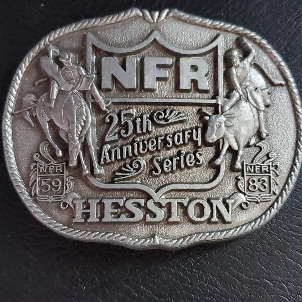 Hesston NFR 25th Anniversary Series 1983 Belt Buckle First Edition Rodeo Pewter