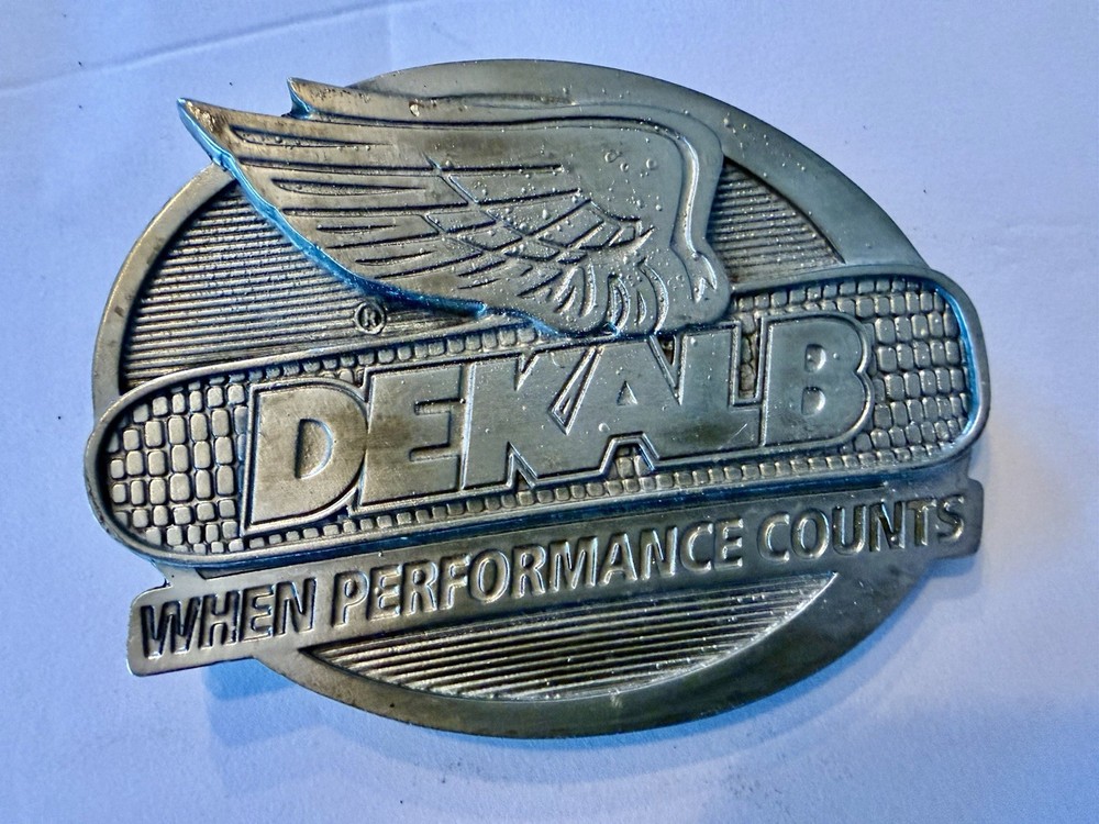 Vintage Dekalb Seed Logo Belt Buckle Silver Tone Heavy Duty Farmer Tractor