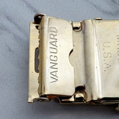 Vanguard Vintage Military Web Clamp Belt Buckle Gold Tone Made in USA Signed
