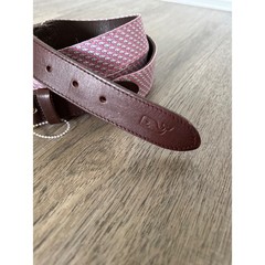 Vineyard Vines Pink Whale Print Silk & Leather Belt Solid Brass Buckle Size 54