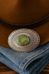 Teal Turquoise Stone Belt Buckle Silver Concho Fits 1.5 Inch Strap