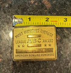 Vintage ABC Bowling League Award Brass Belt Buckle Most Improved Average
