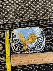 Western Buckle Gold Black Silver Rooster Cowboy 2 »Buckle Hebilla Vaquero Gallo