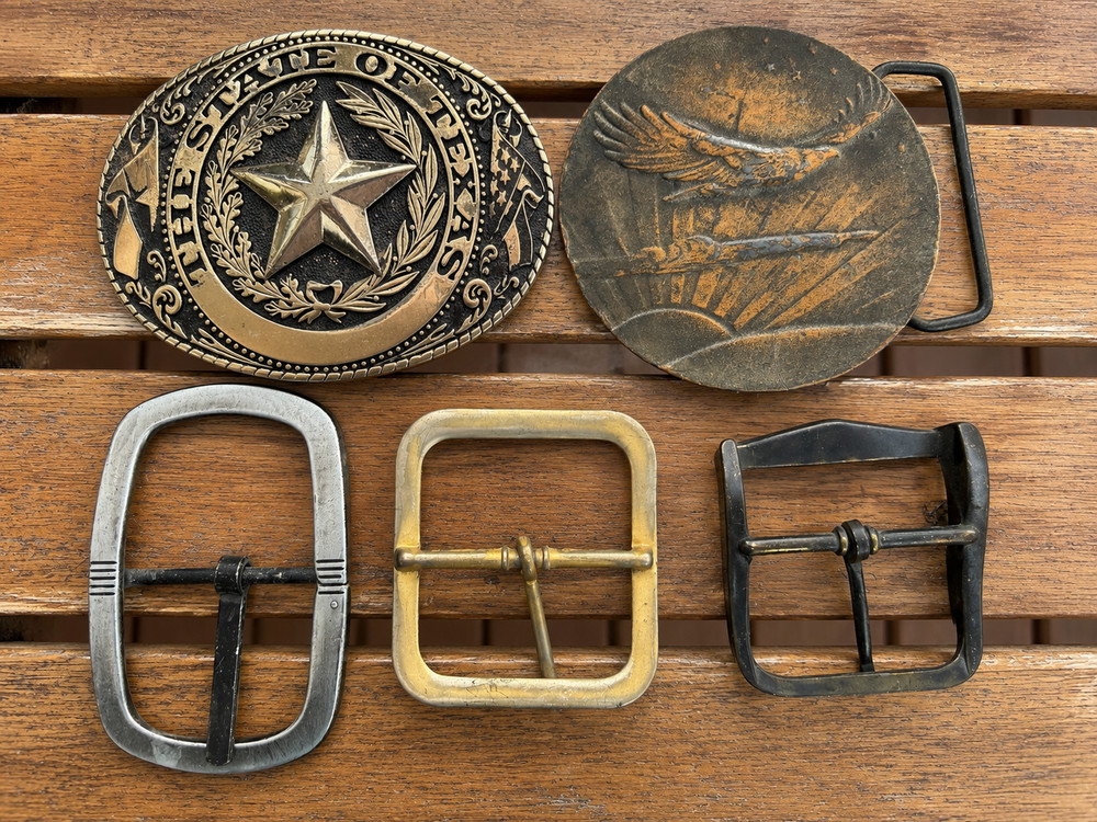 Vintage Belt Buckle Lot Western Texas Star Eagle Solid Brass Nickel Cowboy ADM