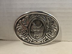 Vintage Avon Silver Saddle Belt Buckle Western Floral Scrollwork Cowboy 1970s
