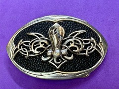 Celtic Knot Fleur De Lis Symbol Gothic Punk Vibe Black Silver Color Belt Buckle