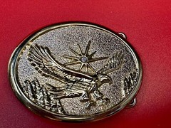 Patriotic American Usa Eagle Flying High Over Mountains W/ Starburst Belt Buckle