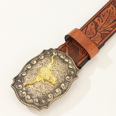 Longhorn Bull Belt Buckle Belt Vintage Western Belt Cowboy Belts For Men Western