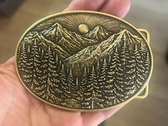 Golden Mountain Landscape Belt Buckle Forest Sunrise Pine Father&rsquo;s Day Gift