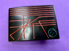 Unknown to me! Geometric Abstract Lines Red Over a Black Enamel Belt Buckle