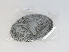 New Steer Long Horn Belt Buckle Cowboy Ornate Rodeo in Package Pewter Tone