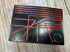 Unknown to me! Geometric Abstract Lines Red Over a Black Enamel Belt Buckle