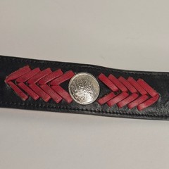 Brazos Joe Western Black Red Woven Leather Concho Belt Made in USA Mens Size 30