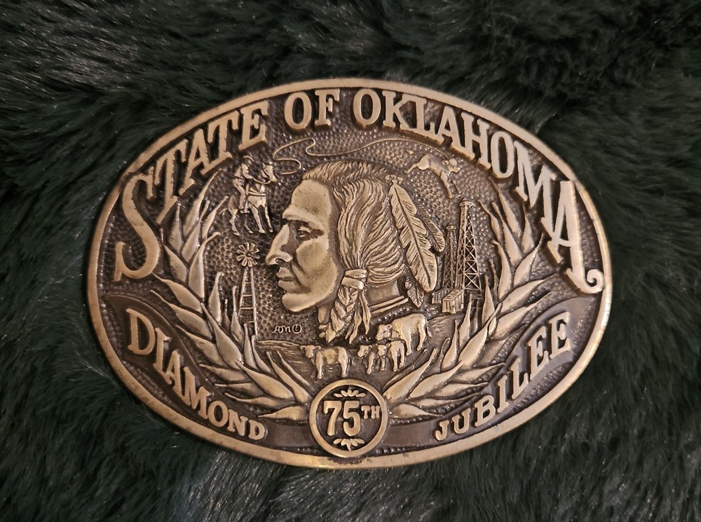 State of Oklahoma Diamond 75th Jubilee Belt Buckle Award Design Medals