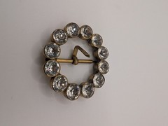 1930&rsquo;s Rhinestone Buckle Round Brass Paste Crystal Czech Style Dress Sash